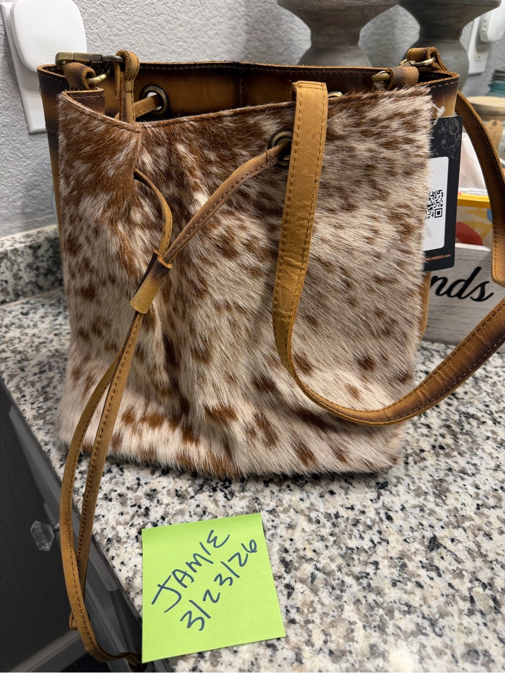 American Darling CC Brown Faux Fur & Leather Bucket Tote Bag - Picture 3 of 9